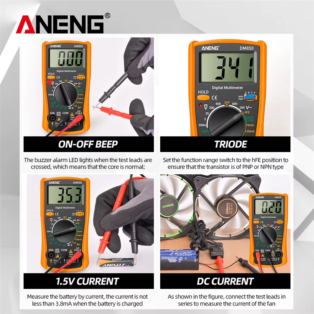 Multimètre professionnel ANENG DM850 compteur de tension AC/DC courant continu rétention de données Ohm outils de test