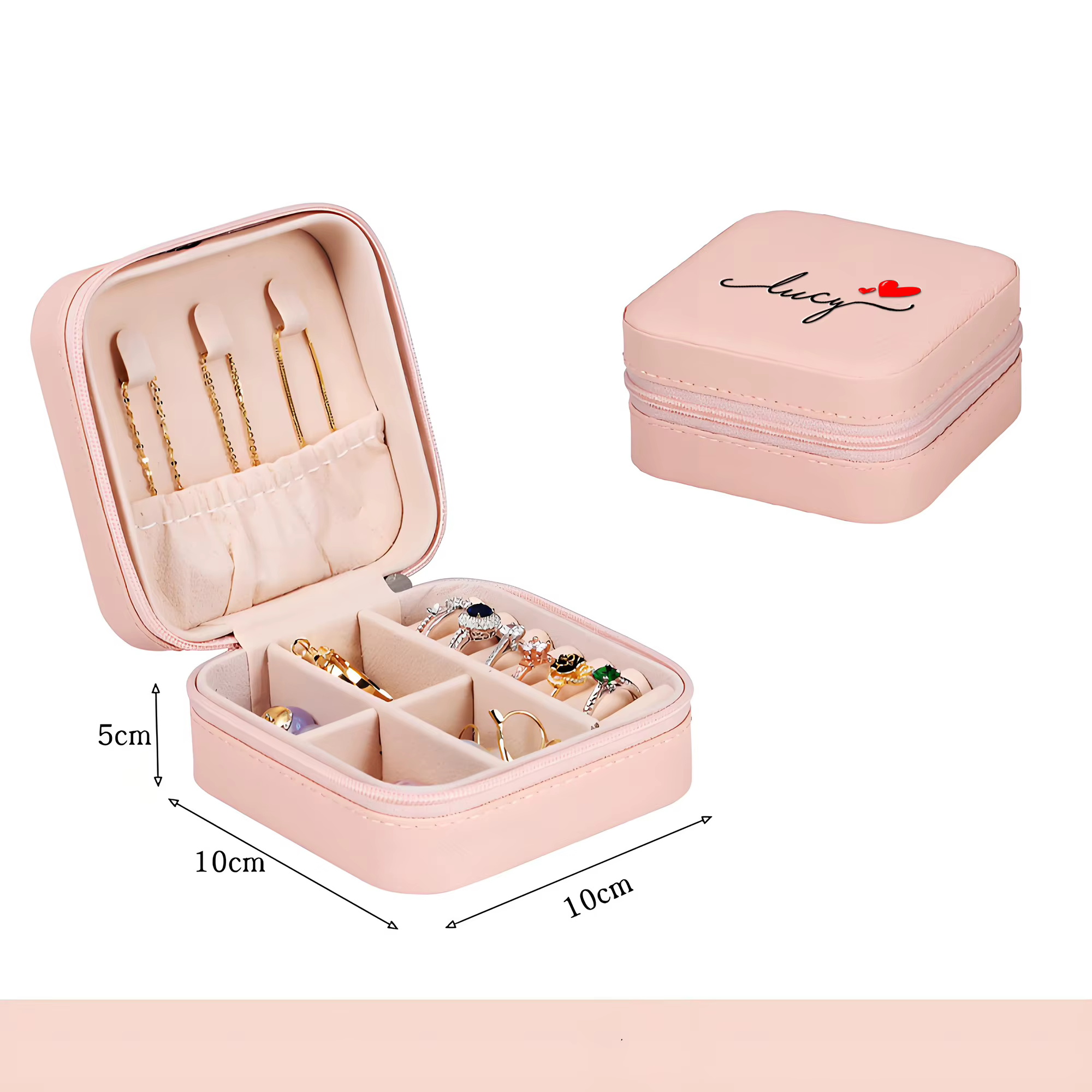 Personnalisé personnalisé bricolage nom Mini carré boîte à bijoux Portable Faux cuir bijoux voyage stockage paquet boîte maman boîte-cadeau