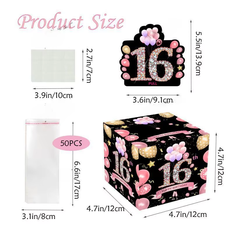 Boîte à Billets Rose et Or pour Garçon et Fille, Coffret Surprise pour Joyeux Anniversaire, Cadeau du 16e Anniversaire