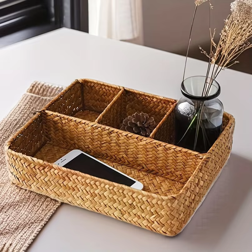 Panier de rangement en jonc de mer tressé