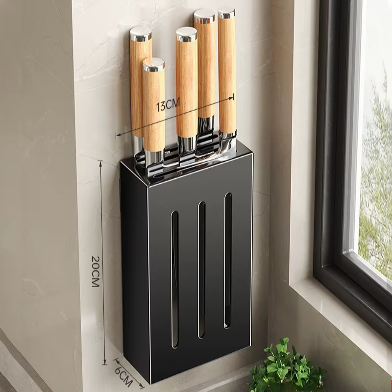 Support mural multifonctionnel en acier inoxydable pour couteaux de cuisine, sans perçage, organisateur de cuisine sans trace, rangement d'ustensiles