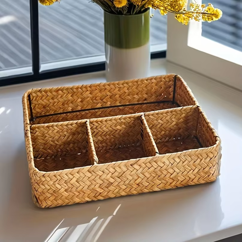 Panier de rangement en jonc de mer tressé