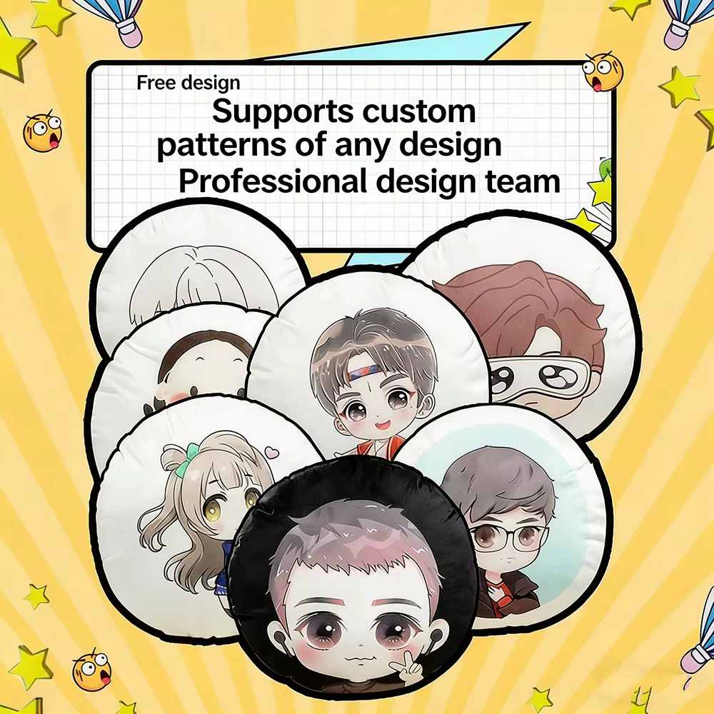 Coussin rond personnalisé - Personnalisez votre photo, votre logo, votre image d'anime ou d'idole, coussin en peluche doux pour la maison/la voiture/le bureau, cadeau personnalisé