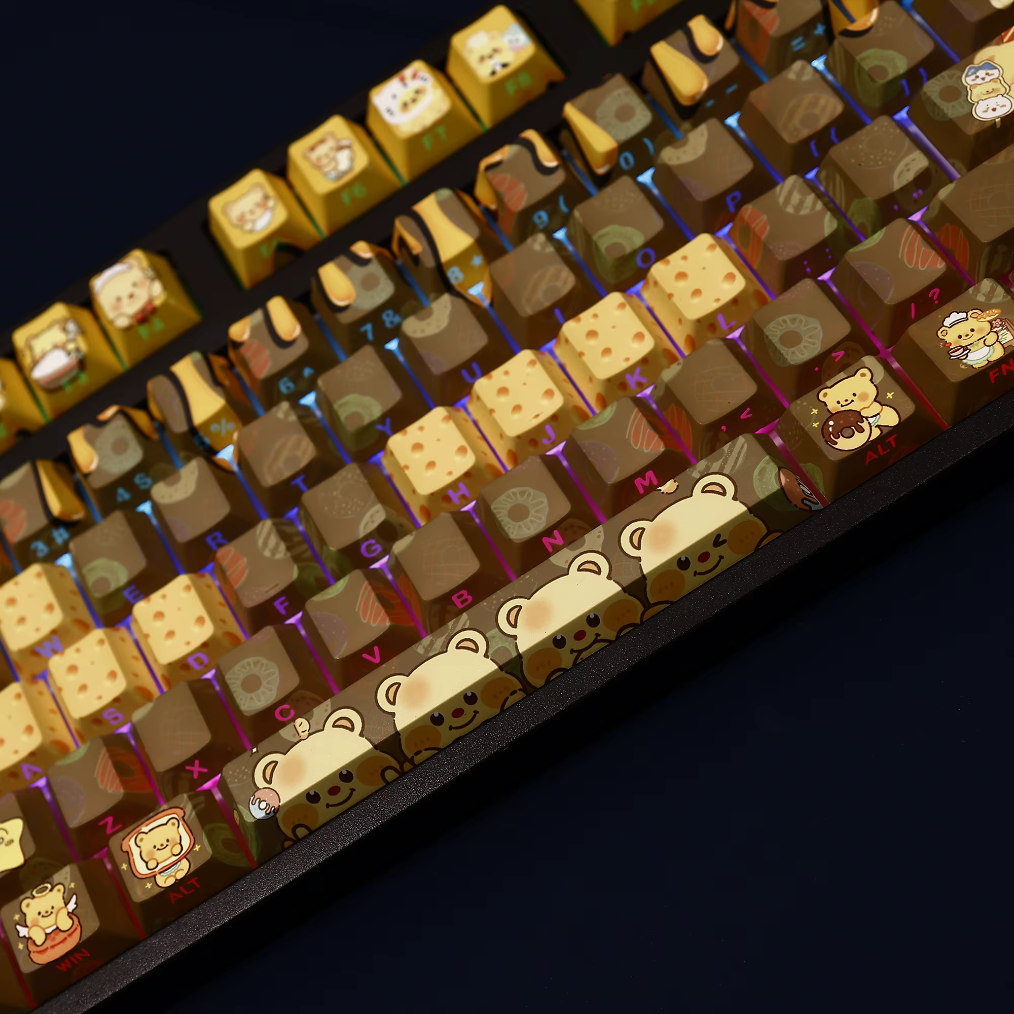 108 touches ours au beurre dessin animé mignon personnalisé PBT bricolage sous-lit imprimé rétro-éclairé Keycaps pour clavier mécanique MX Switch 87/91/104