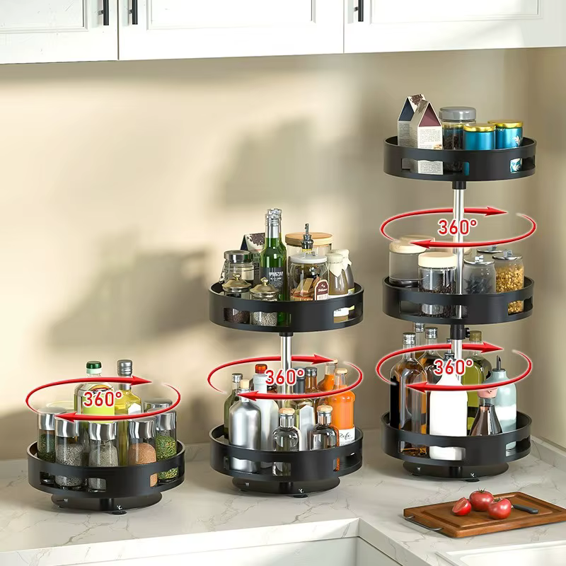 360 °   Étagère à épices rotative multi-niveaux, carrousel de rangement pour comptoir de cuisine, plateau tournant pour bouteilles et bocaux d'épices