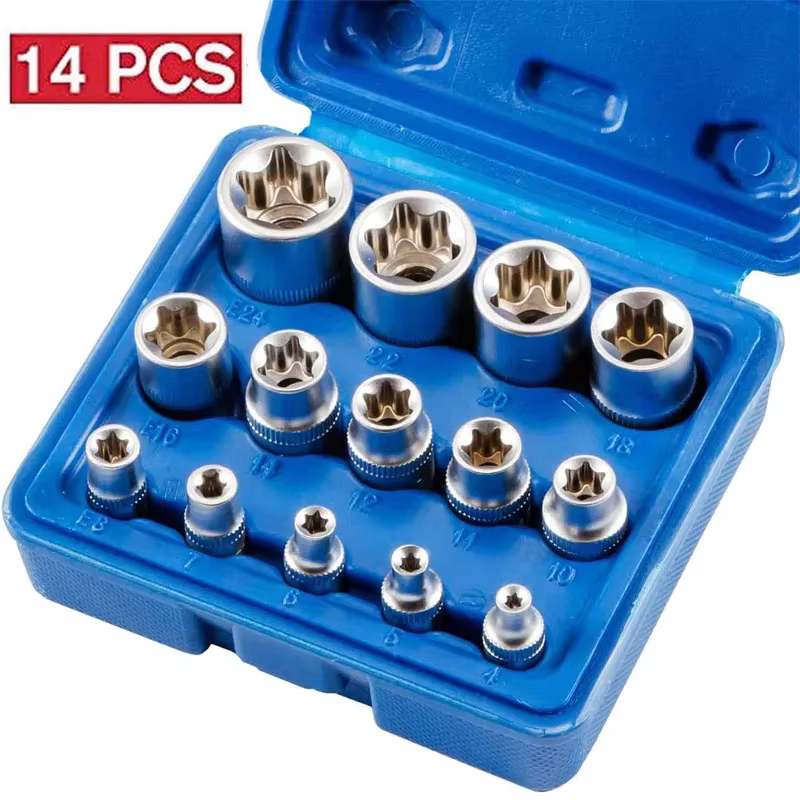Jeu de douilles Torx E Star femelle E4-E24