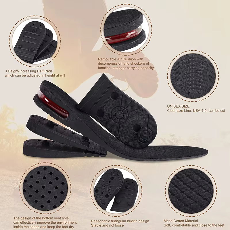 Semelles intérieures pour augmenter la hauteur, coussin d'air, ascenseur de chaussures, Kits de levage, Inserts pour hommes et femmes, semelles intérieures plus grandes, hauteur Variable de 3 à 9cm