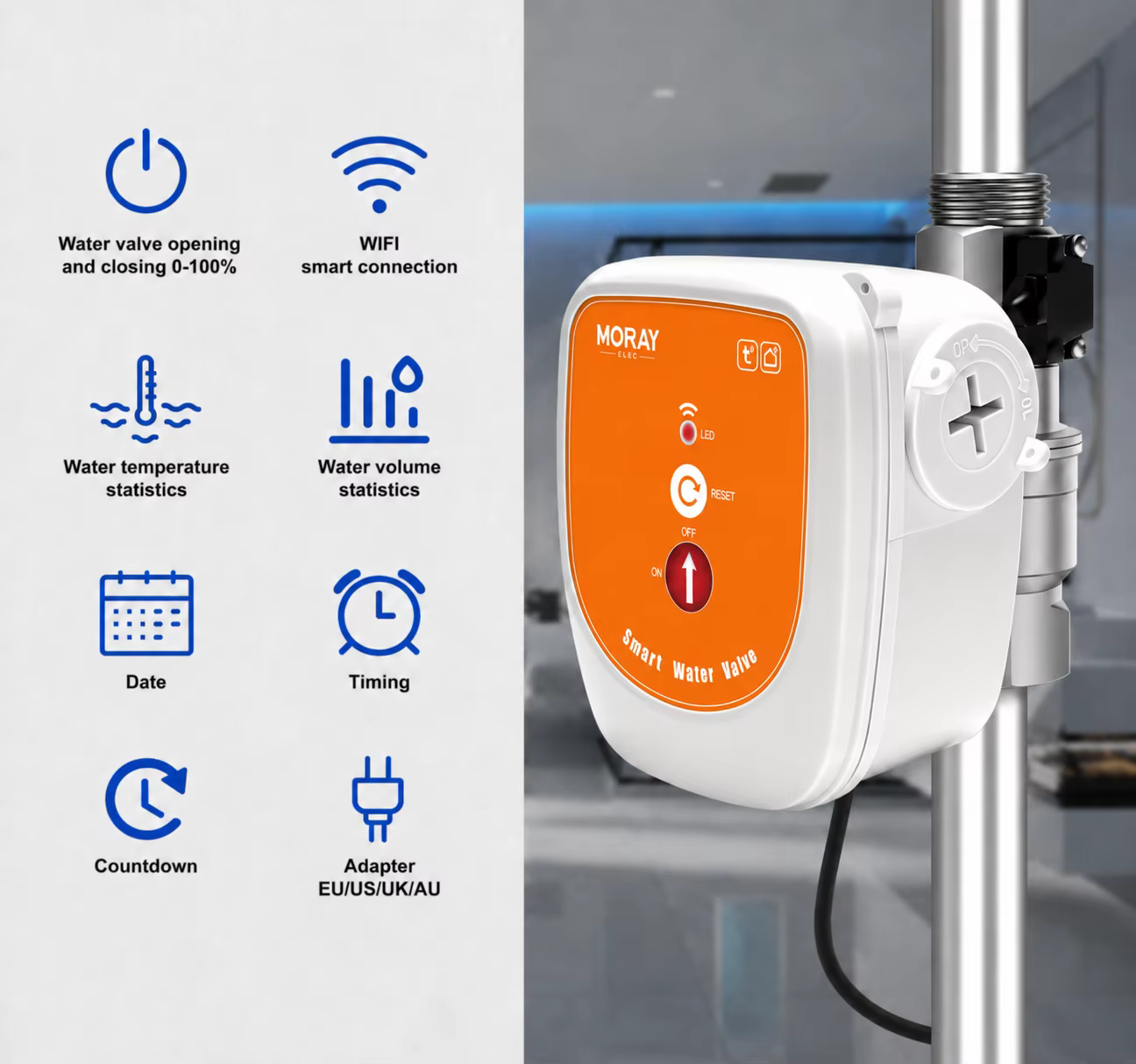 Contrôleur d'eau extérieur WiFi ME220FW avec affichage du débit et de la température en temps réel, commande vocale, 0-10000L pour jardin