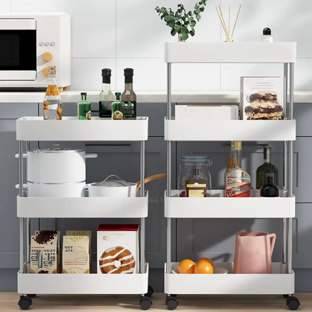 Étagère de rangement mobile à 3/4 niveaux, chariot utilitaire roulant, étagère de rangement pour cuisine, salle de bain, organisateur coulissant mince, étagère de salon