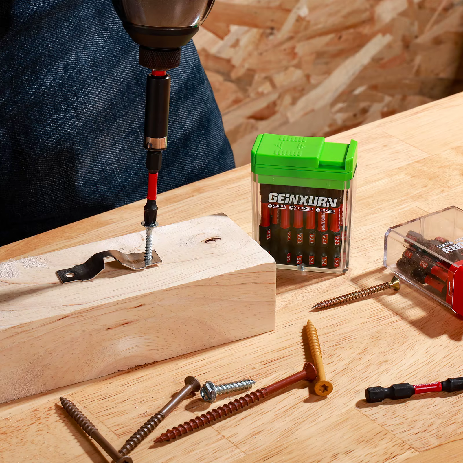 Geinxurn 30 embouts multi-conducteurs magnétiques Torx en acier S2 à impact avec boîte colorée de rangement (vert