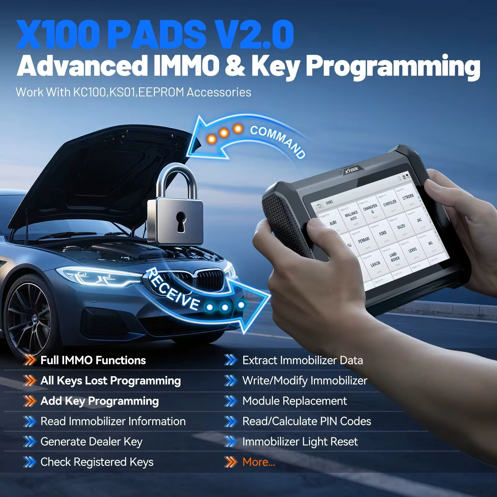 XTOOL X100 PADS Outil de diagnostic de programmation de clé IMMO de voiture Lire le code PIN de la clé Toutes les clés perdues CAN FD et DOIP Mise à niveau de X100PAD PLUS Entrepôt européen Expédition