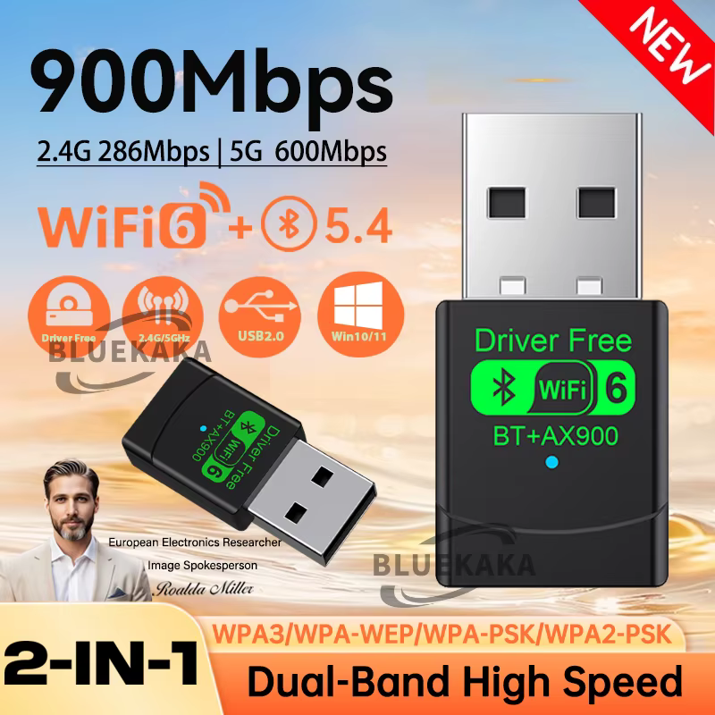 Nouvelles mises à niveau 2 en 1 Mini USB AX900 sans fil Bluetooth 5.4 Émetteur Récepteur Adaptateur WiFi 6 Dongle 900 Mbps Double Bande 2.4G + 5 GHz Pour PC Portable Win10/11 Pilote gratuit