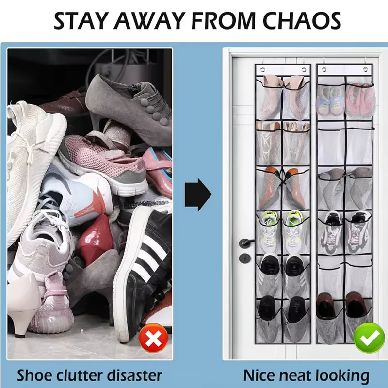 Étagère à chaussures suspendue, organisateur de chaussures sur la porte, grandes poches en maille respirante, organisateur de pantoufles, rangement de chaussures, 12/14