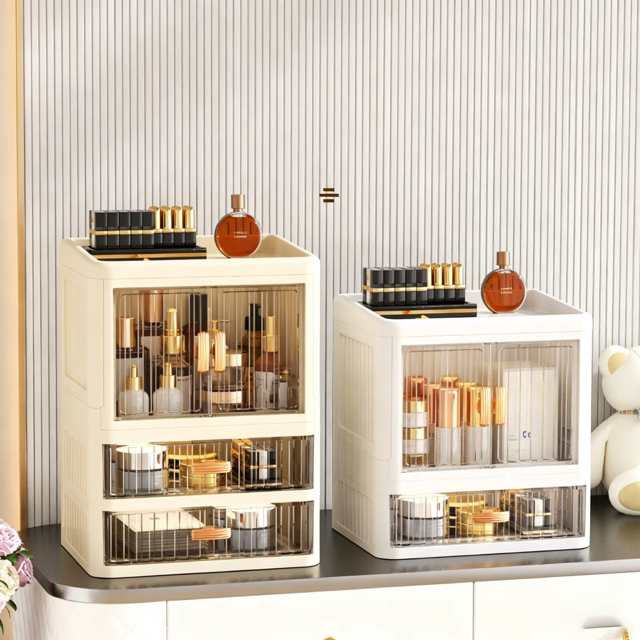 1 boîte de rangement cosmétique de grande capacité, organisateur de bureau de style tiroir, organisateur de bureau pour produits de soin de la peau et rouges à lèvres, en plastique durable, adapté pou