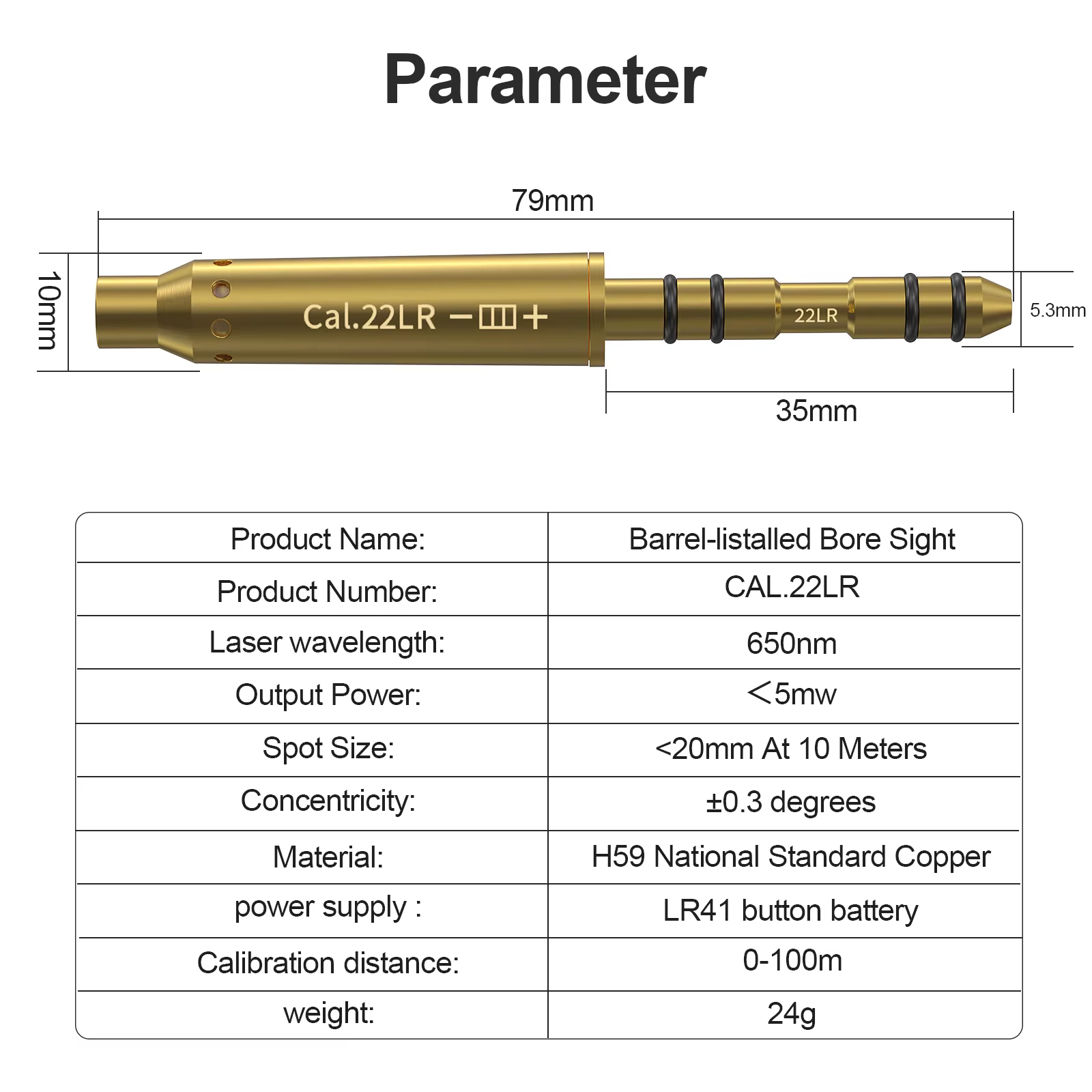 Outil de calibrateur de tir d'entraînement au laser rouge Cal.22LR