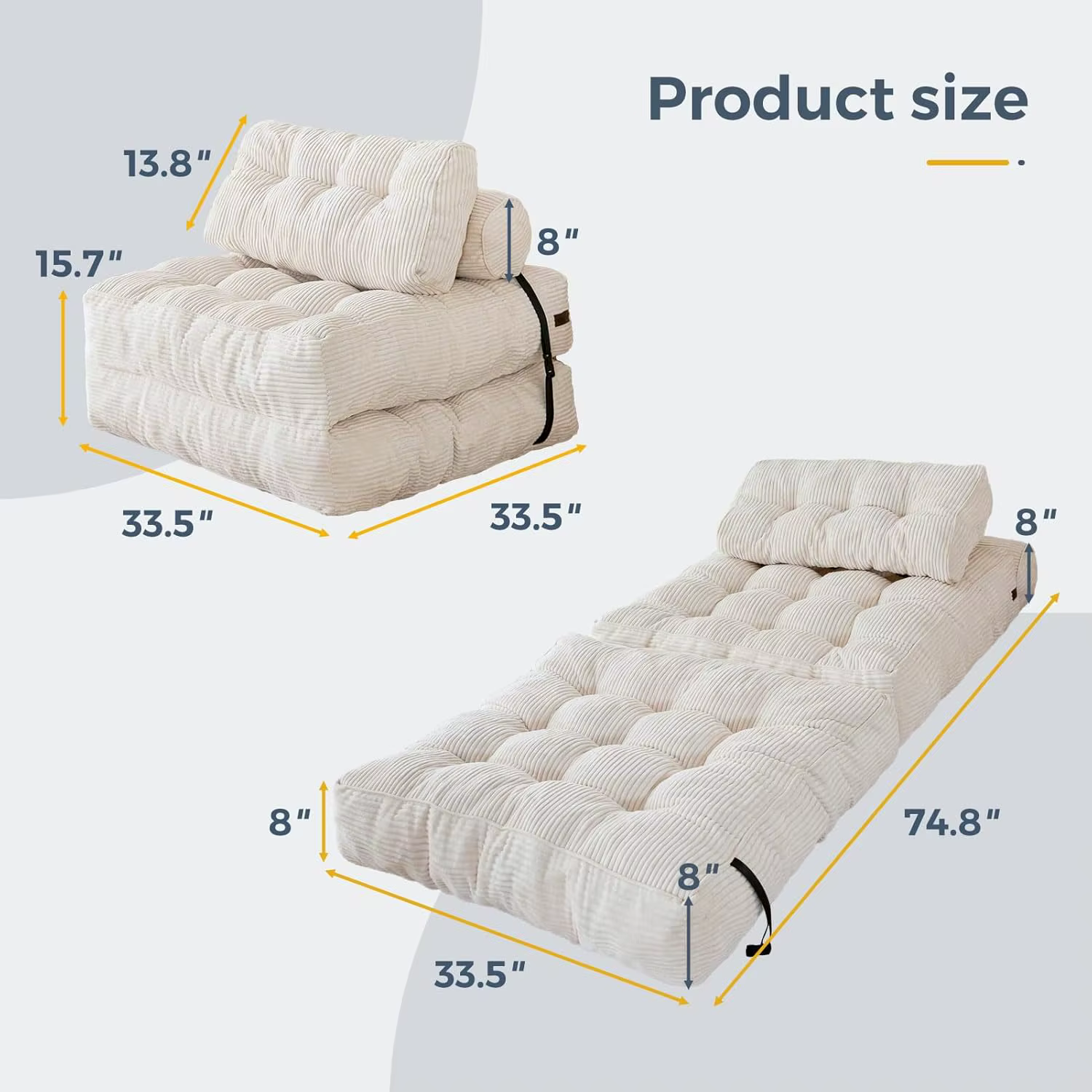 Canapé-lit pliant, chaise-lit convertible avec oreiller