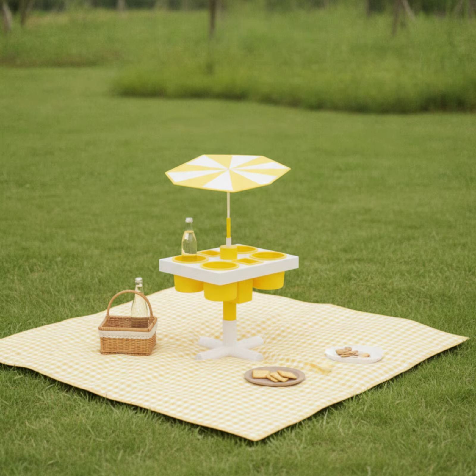 Table compacte avec porte-gobelets et parasol