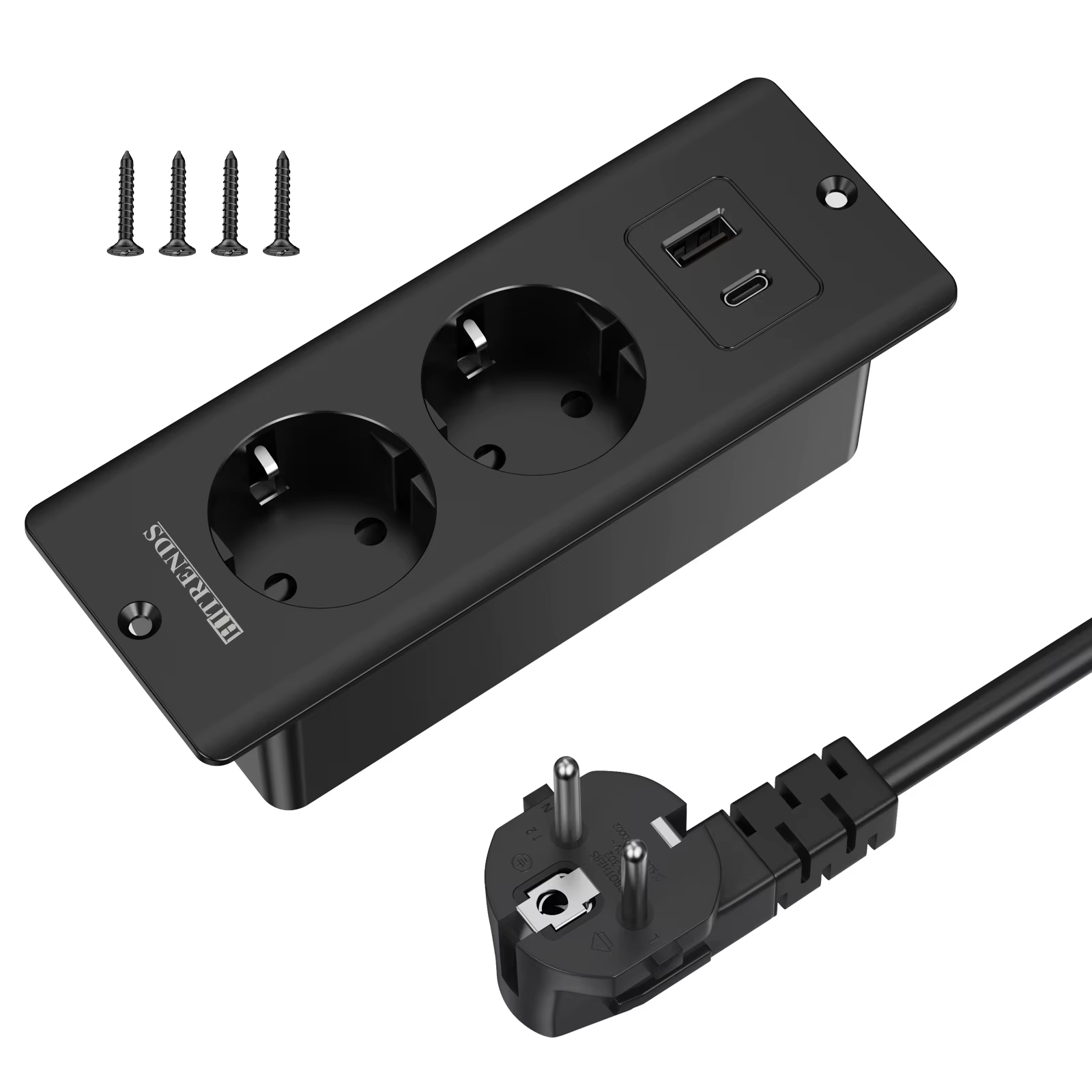 Prises encastrées sur Table ue, 1 USB-A et 1 type-c, prise de courant cachée de bureau intégrée avec rallonge de 2M pour bureau et cuisine
