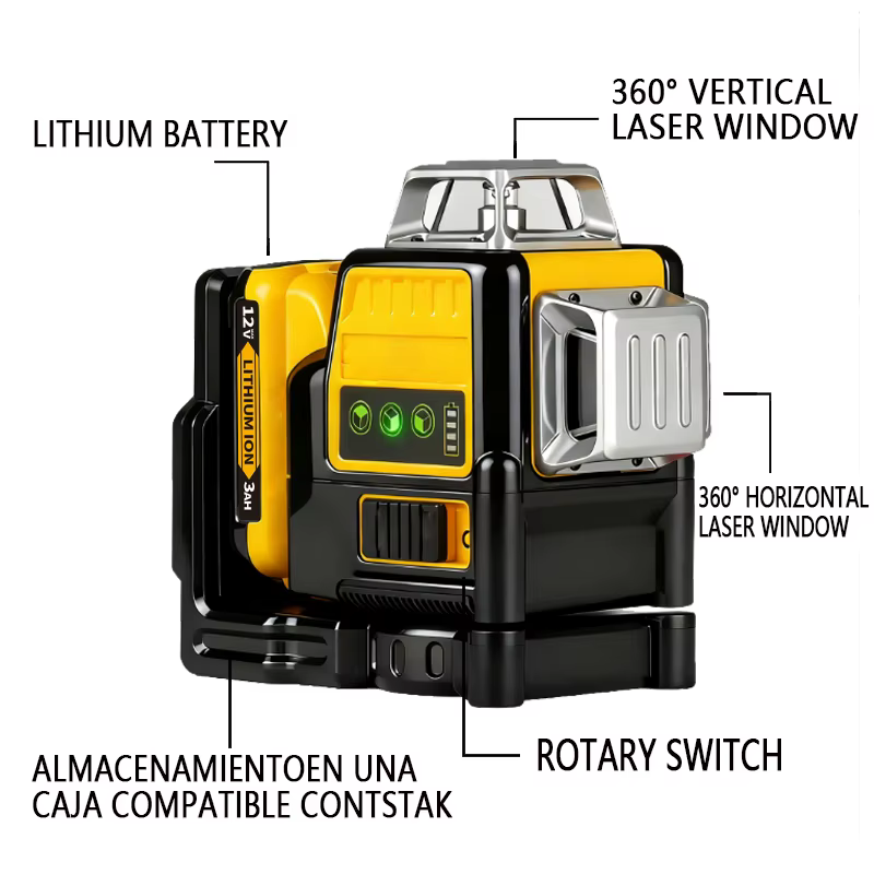 Niveau laser à 12 lignes pour DEWALT DW089LG, niveau laser auto-nivelant 360° horizontal et vertical, batterie 12V