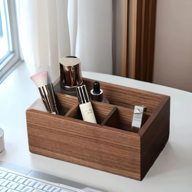 Boîte de rangement multifonctionnelle en noyer noir, bois massif, télécommande de salon, boîte de rangement d'agne, boîte à cosmétiques