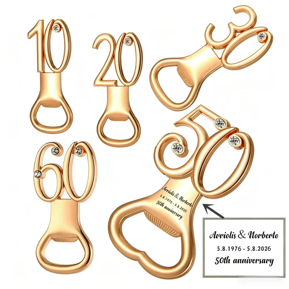Ouvre-bouteille doré 50 ans pour 50e anniversaire