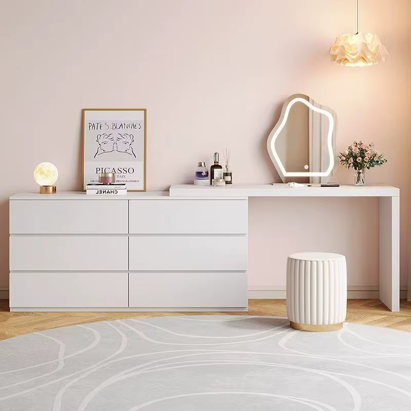 Miroir de maquillage blanc de luxe, bureau d'angle, commode, table, organisateurs d'armoires, rangement, meubles de maison