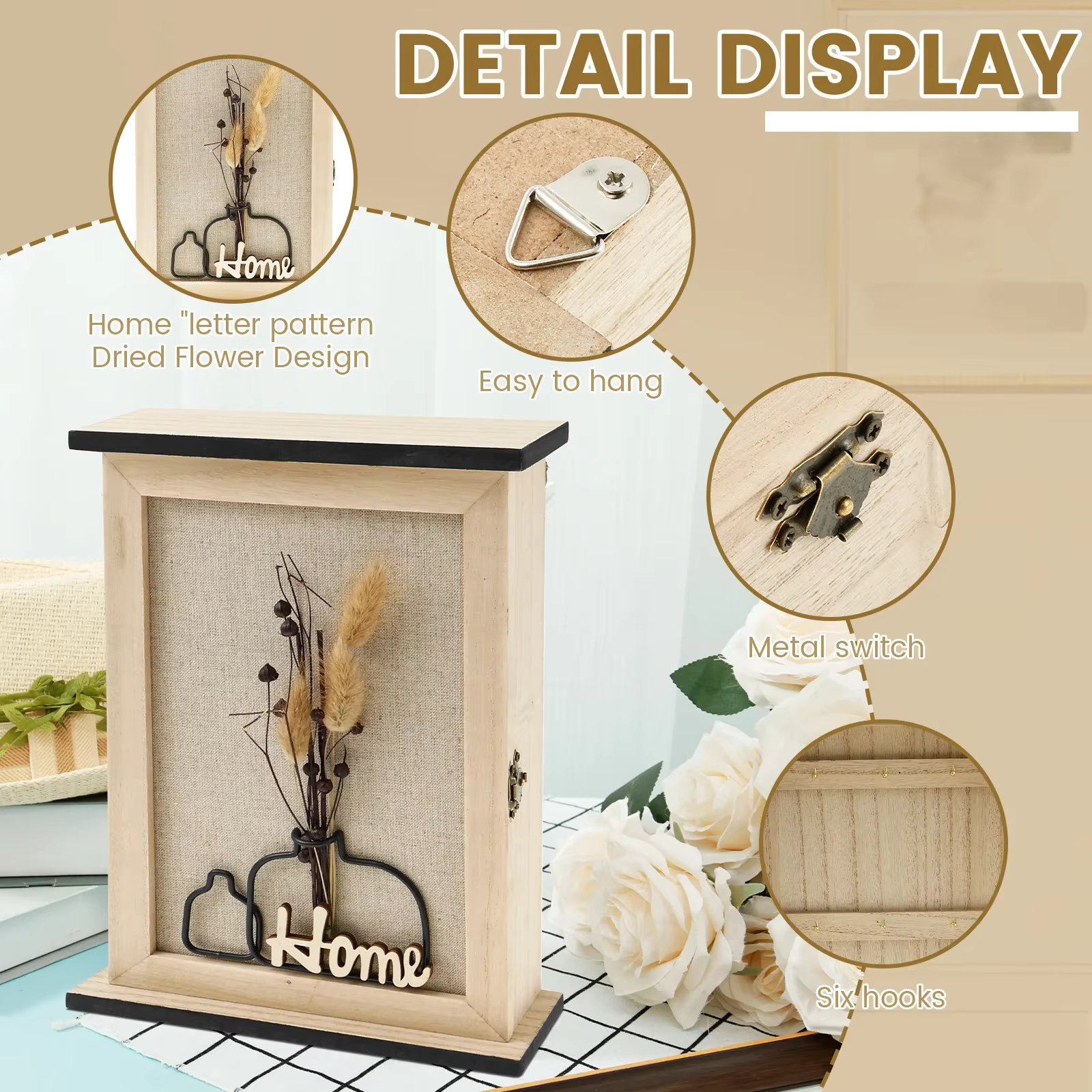 Boîte à clés en bois décorative à fixer au mur