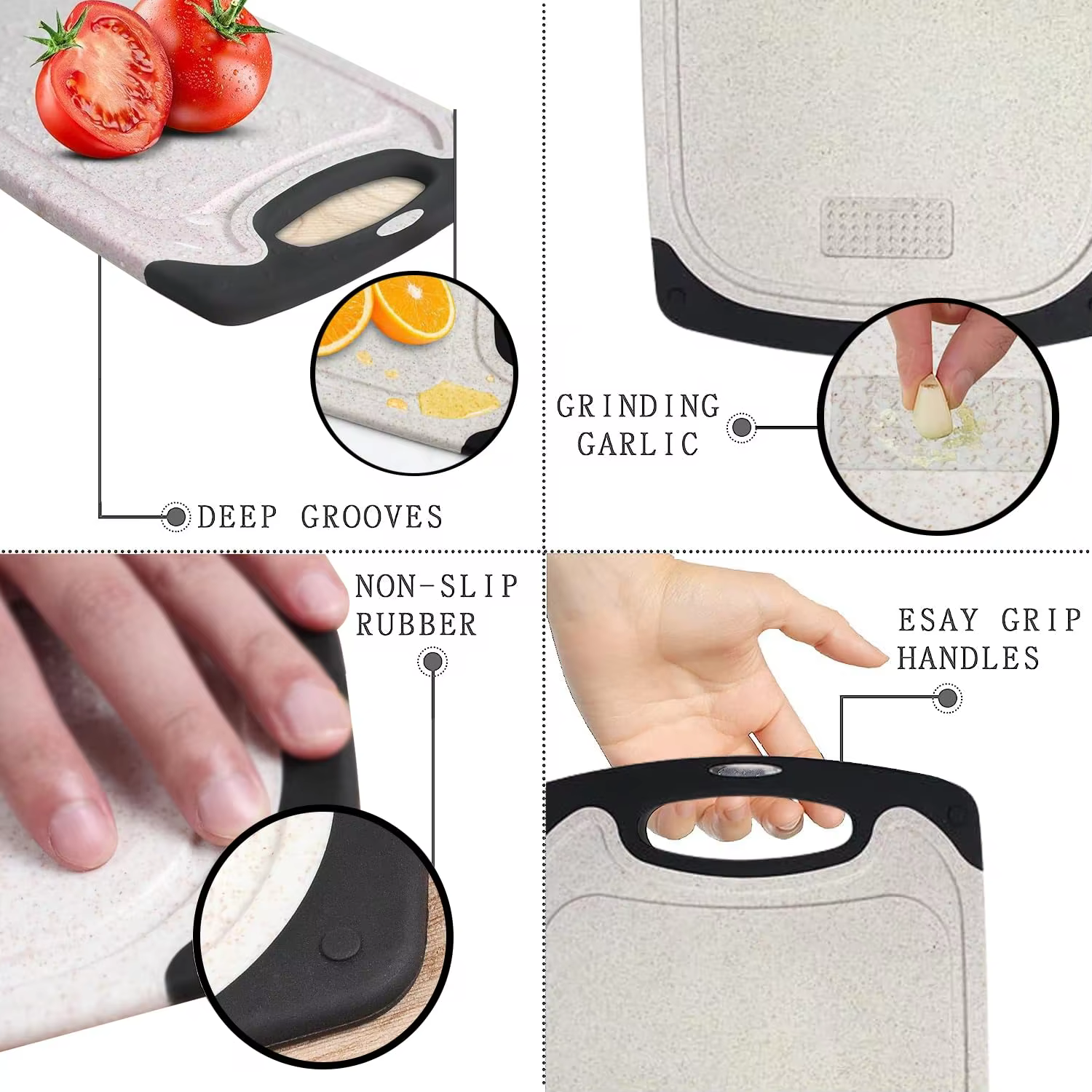 Planche à découper pour la cuisine, antidérapante, avec rainure pour les jus, sans BPA, en plastique PP, pour légumes, viande, fruits