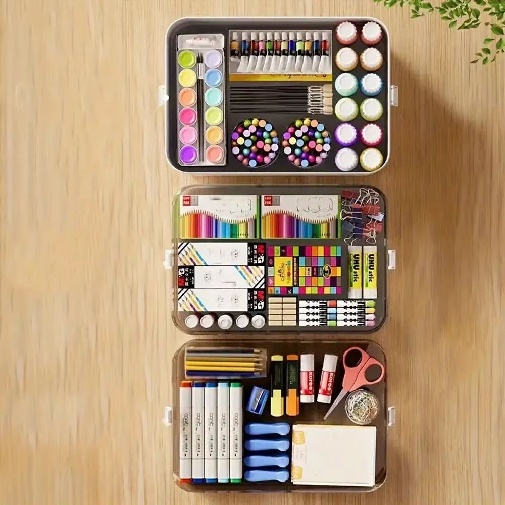Organisateur de papeterie multifonctionnel à grande capacité, classification multicouche, boîte de rangement portable, accessoires de bureau