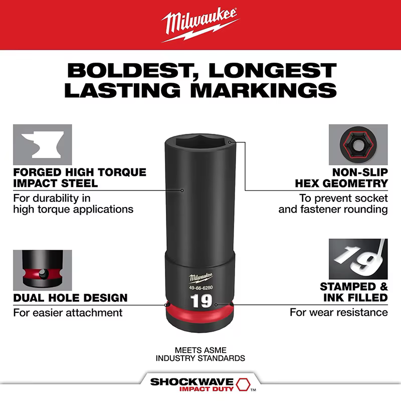 Milwaukee 49-66-7007 SHOCKWAVE Jeu de douilles à chocs métriques 3/8'' 14 pièces avec rail de rangement