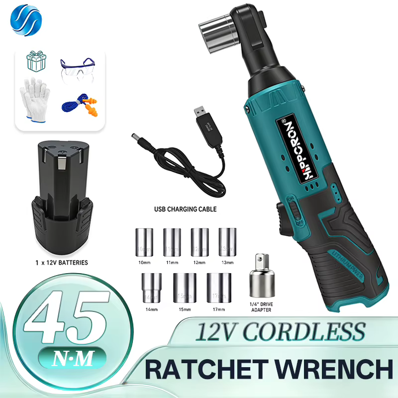 Clé à cliquet électrique sans fil HIPPCRON avec moteur en cuivre puissant 600 tr/min 45 Nm 3/8'' Kit d'outils