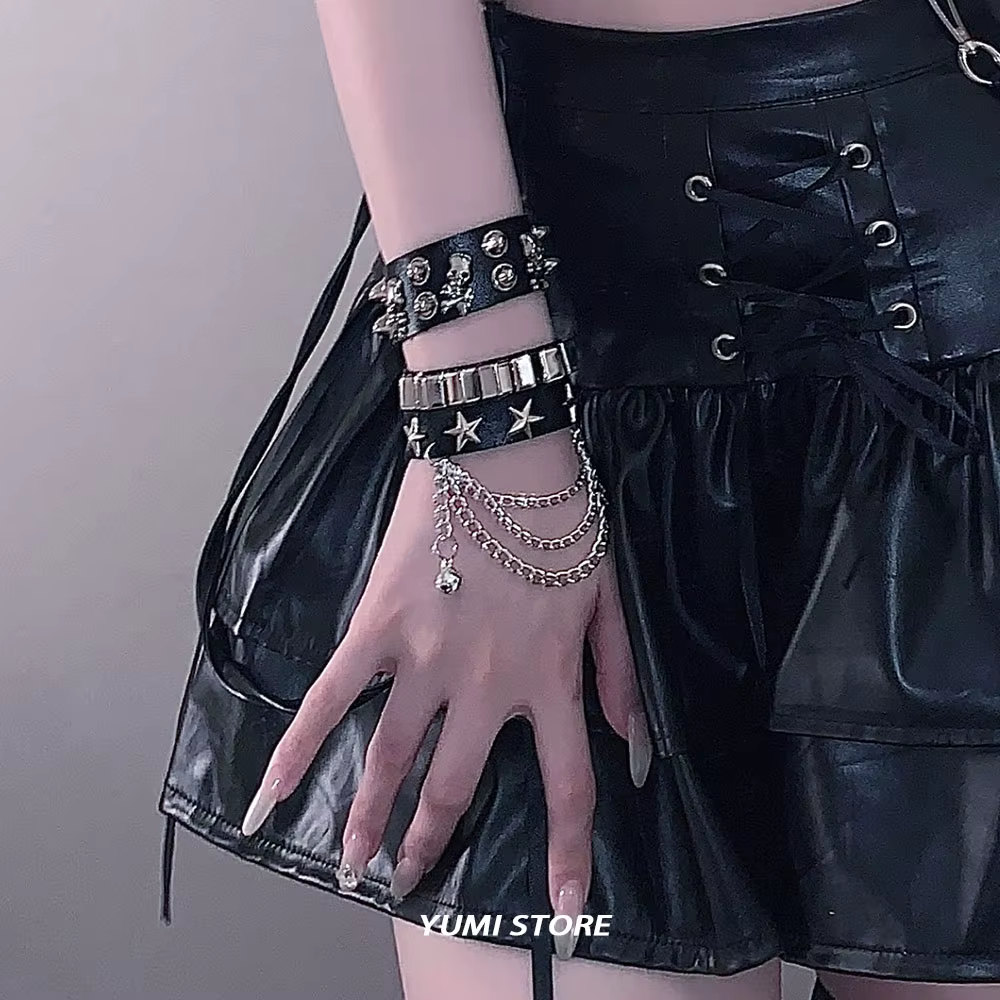 Bracelet Punk en cuir PU pour femmes et hommes, Rivet étoile, Hip Hop gothique, fille foncée, bijoux Rock, pendentif, chaîne d'amour, accessoires Hip Hop
