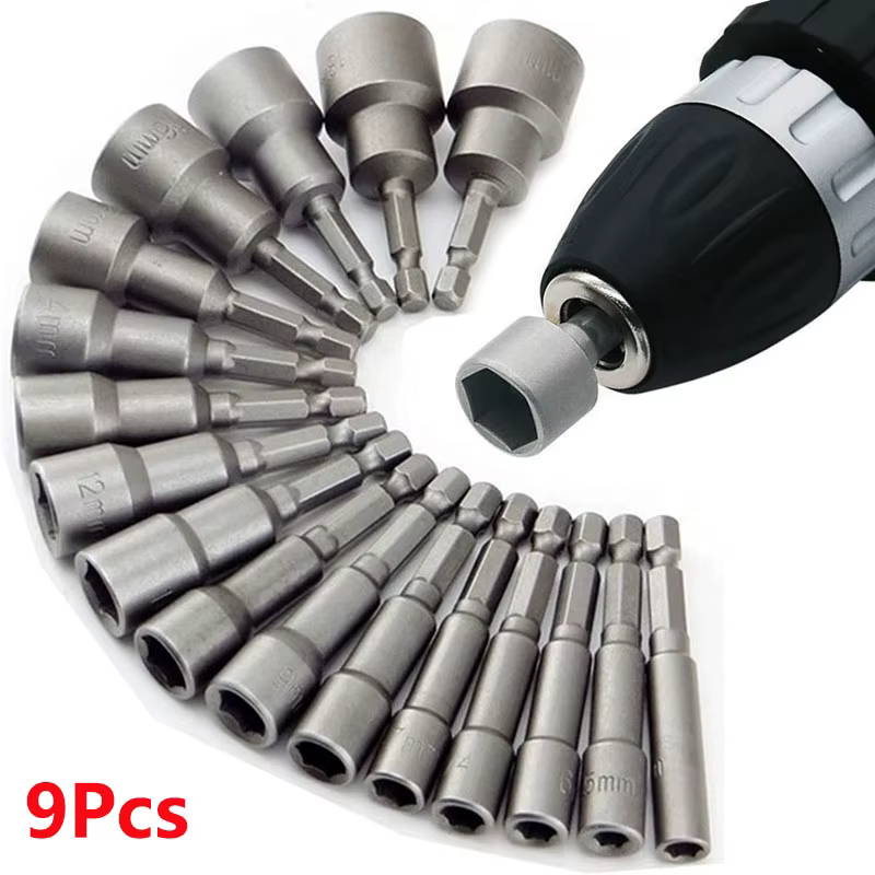 9 pièces/ensemble 5mm-13mm douilles hexagonales manchon buses écrou tournevis ensemble Schroevendraaier