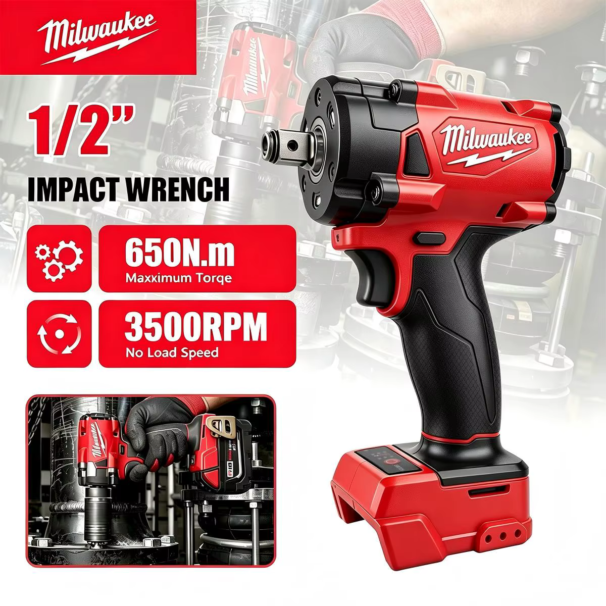 Clé à chocs sans fil Milwaukee 1/2' M18 FUEL Brushless 650N.m 9000RPM avec 3 lumières LED