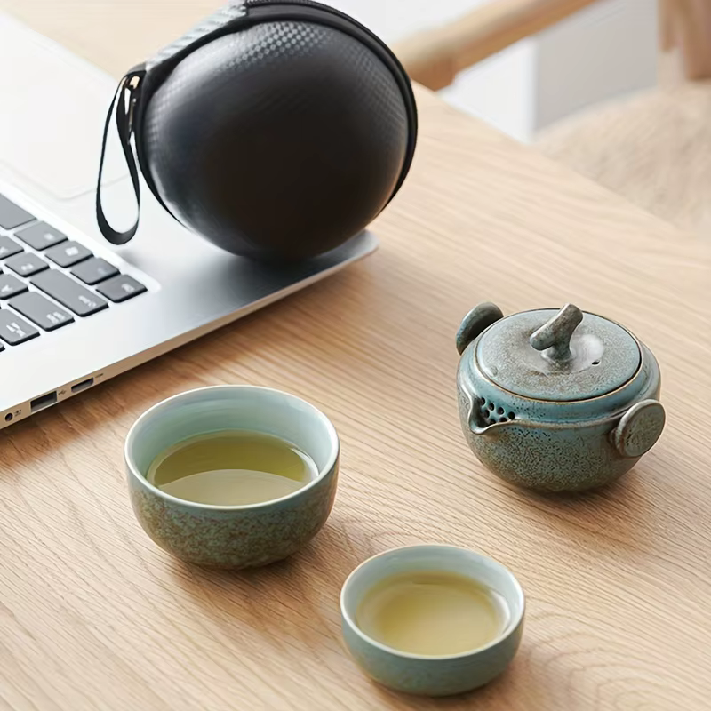 Service à thé japonais portable en céramique