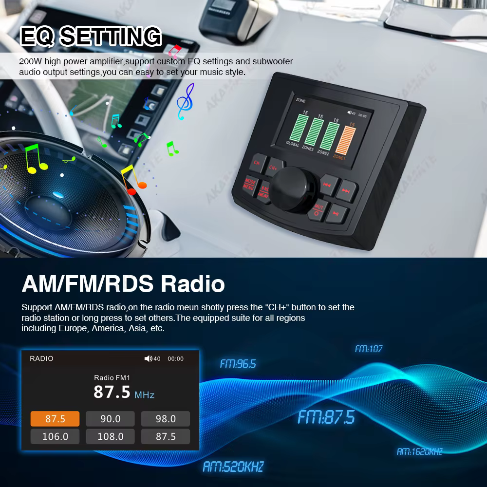 Radio Marine MP5 bateau Radio stéréo 3 pouces affichage médias lecteur vidéo étanche Bluetooth AUX AM FM RDS pour ATV UTV SPA RZR
