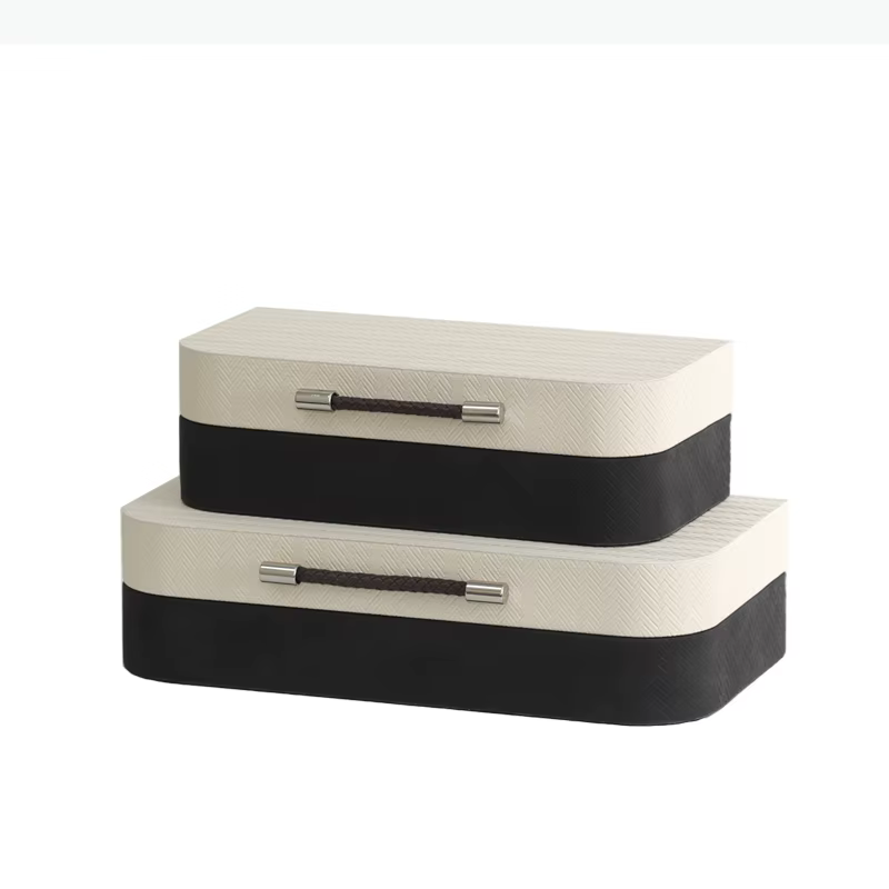 Boîte de rangement en bois et cuir, boîte rectangulaire en bois, organisateur de rangement, ornement de bureau, boîtes à bijoux, organisateur de maquillage, bac de rangement