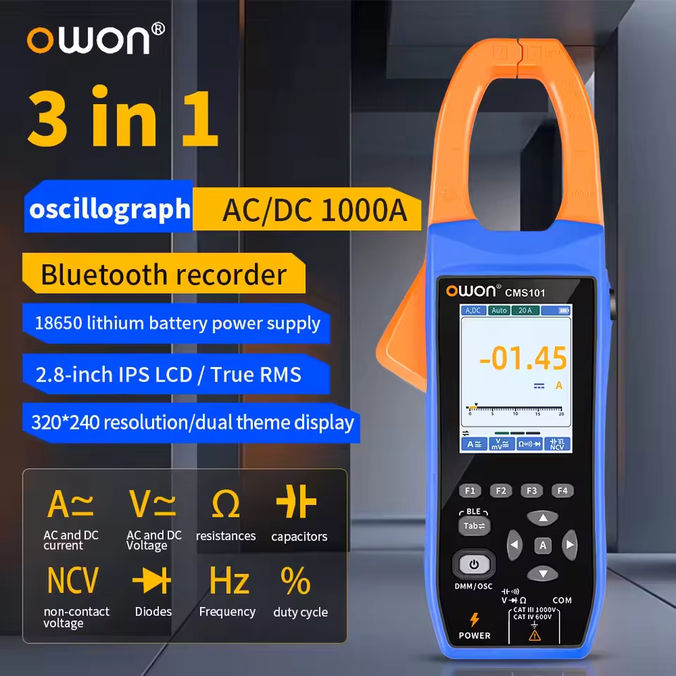 Pince multimètre OWON CMS061/101 True RMS | Oscilloscope + Enregistreur 3 en 1 | Mesure AC/DC | Opération entièrement