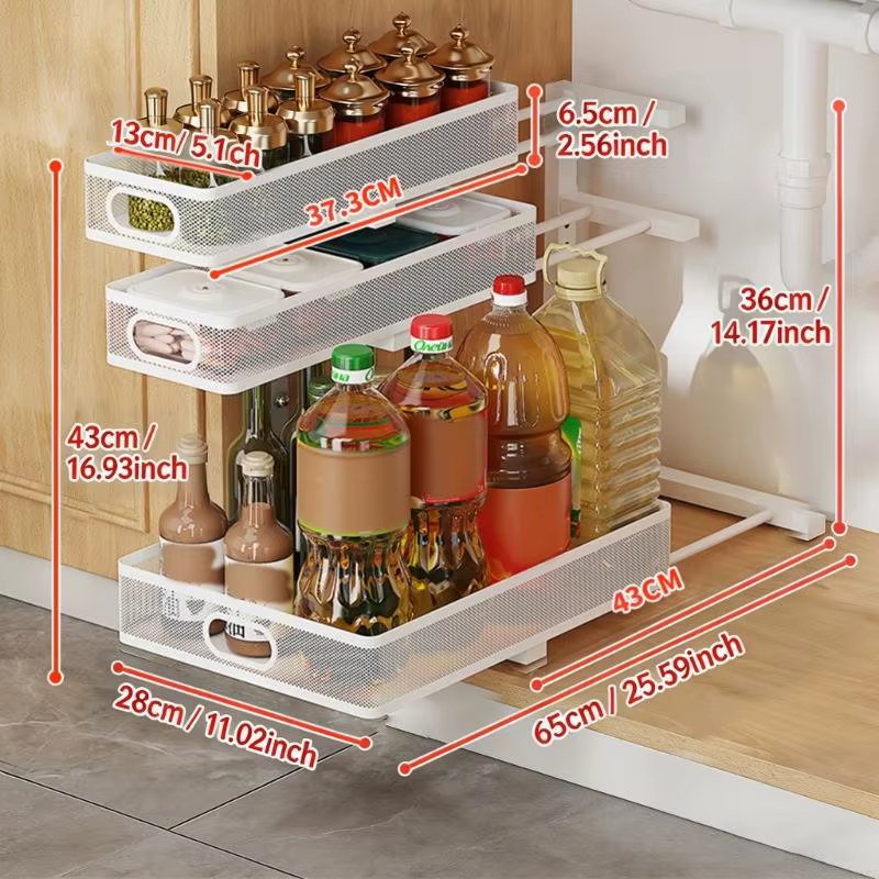 KXRE – système d'étagères sous le comptoir Large, espace rangement pour cuisine salle bain, avec conception