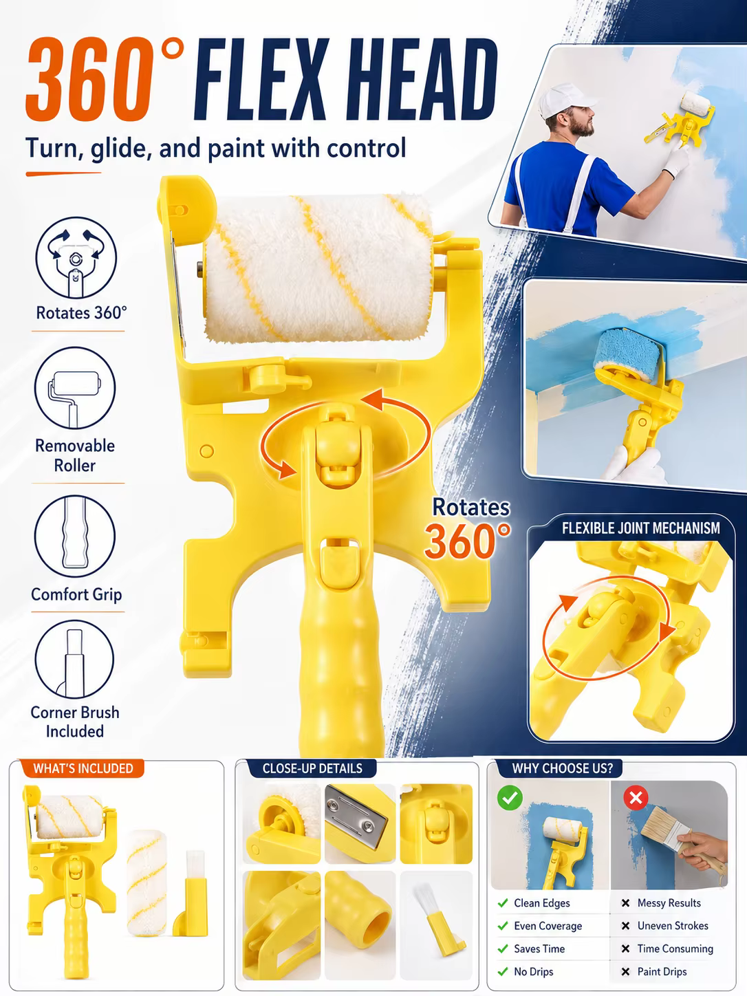 Kit de rouleaux de peinture multifonctionnel pour murs et plafonds