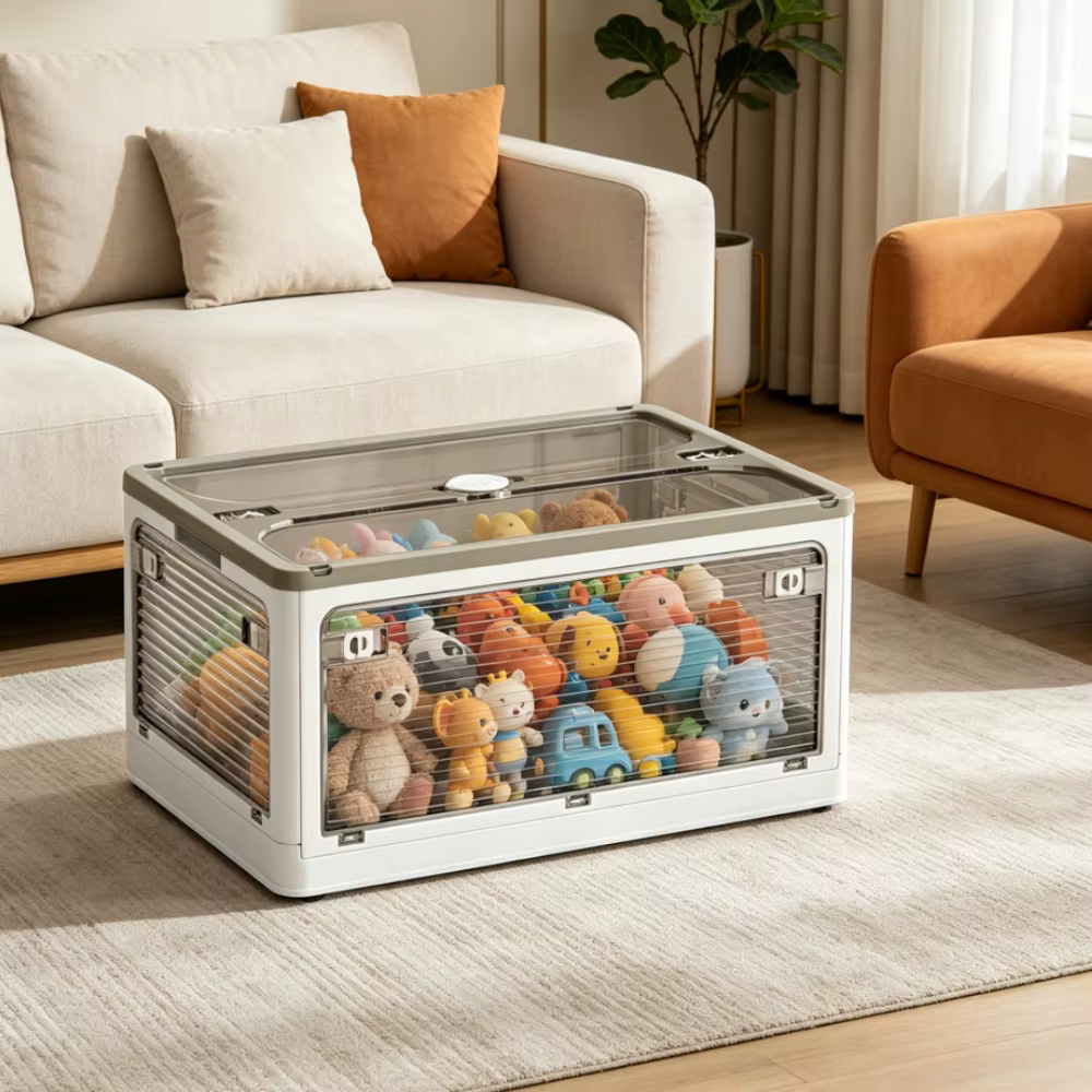 Boîte de rangement pliable pour livres avec cinq compartiments empilables transparents pour vêtements