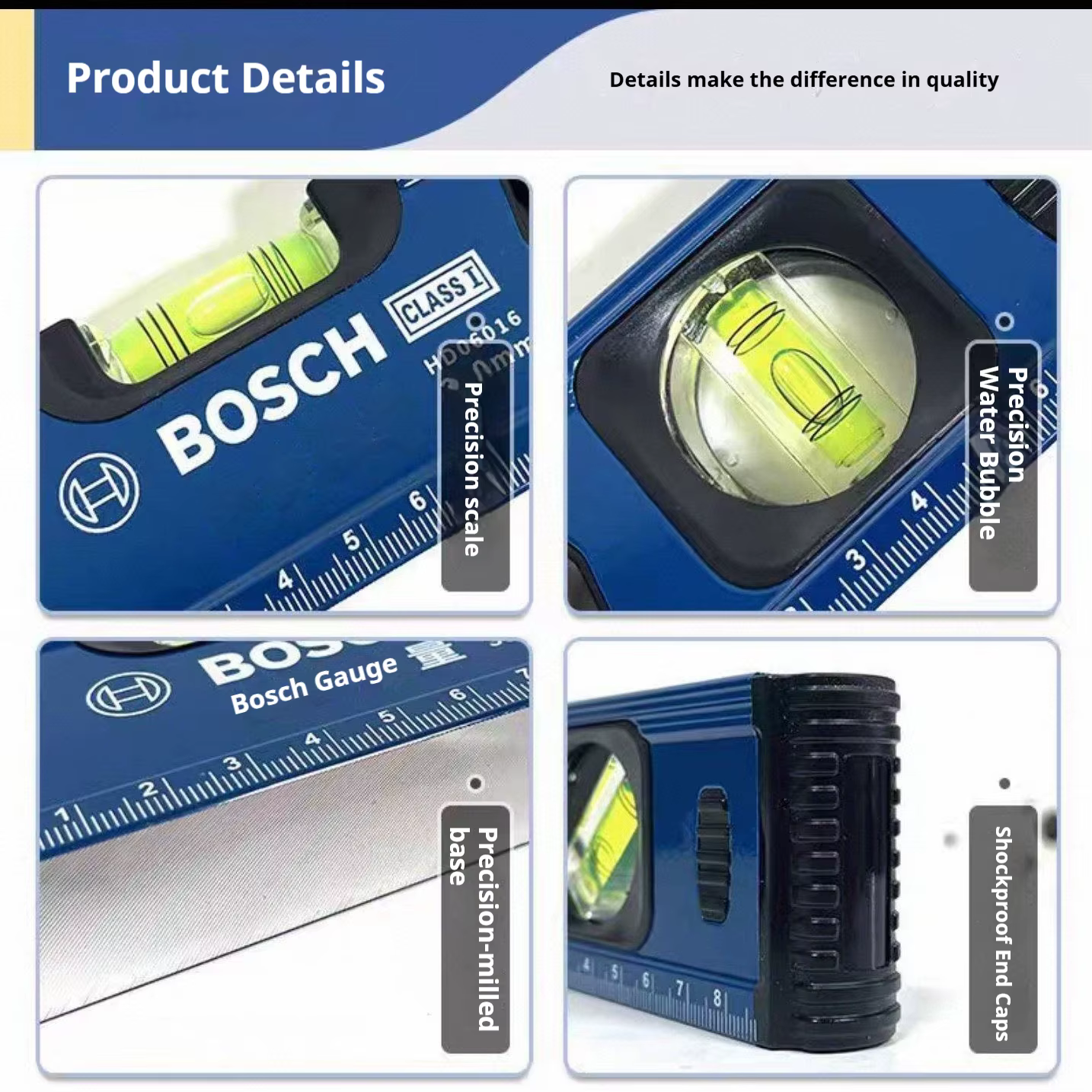 Niveau en alliage d'aluminium Bosch de 300 mm avec base magnétique puissante