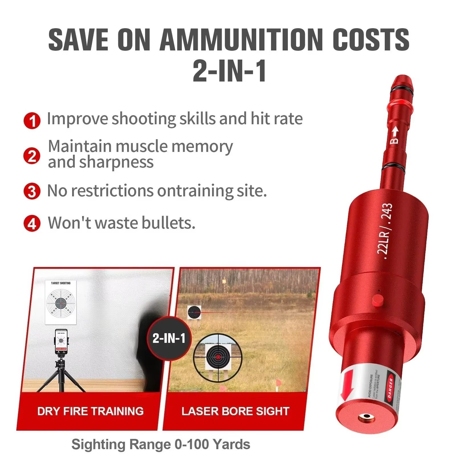 Tactique 22LR 9mm 30-30.25.27.177 7mm 223rem 7.62x39 12GA balle d'entraînement Laser point rouge alésage vue Airsoft bouchons à pression de feu sec