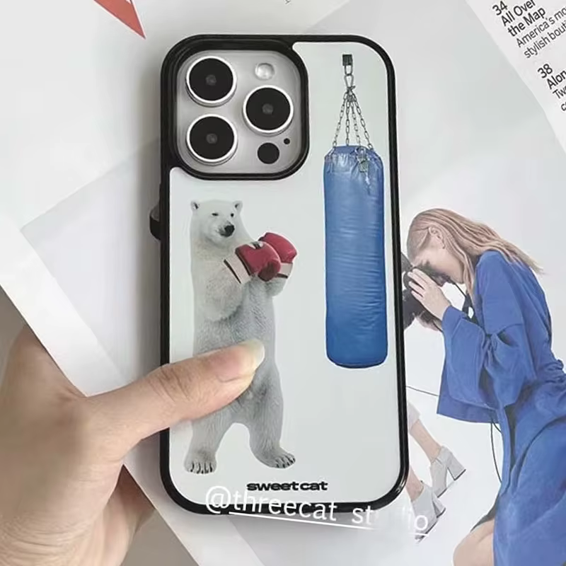 Ins coréen belle Boxer ours mode créative Simple coque de téléphone pour iPhone 16 15 14 13 12 11 Pro MAX 14 15 Plus Y2K Kawaii couverture