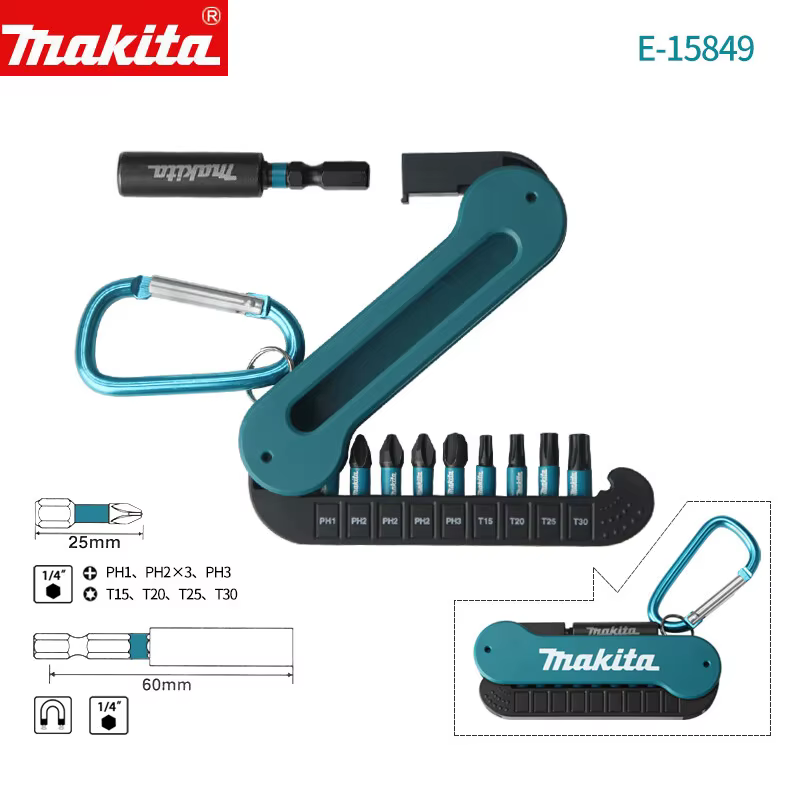 Makita E-15849 Jeu de 10 embouts de tournevis à chocs noirs de 25 mm pour perceuse électrique