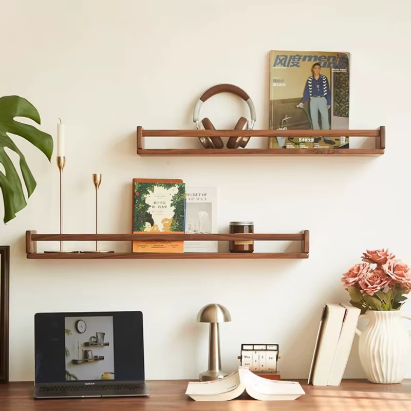 Solid Wood Storage Holders Multi Functional Wall Magazine Rack Modern