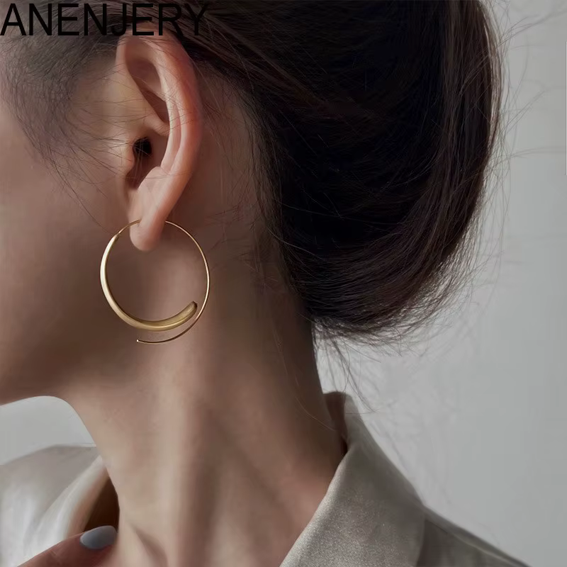 ANENJERY grand cercle boucles d'oreilles pour femmes rétro à la mode haut de gamme mat couleur or tempérament
