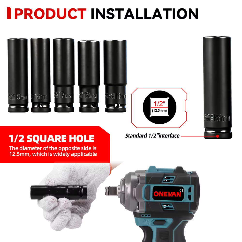 ONEVAN 500N.M clé à chocs électrique sans brosse 3in1 clé sans fil 1/2 pouces tournevis perceuse batterie Lithium-Ion