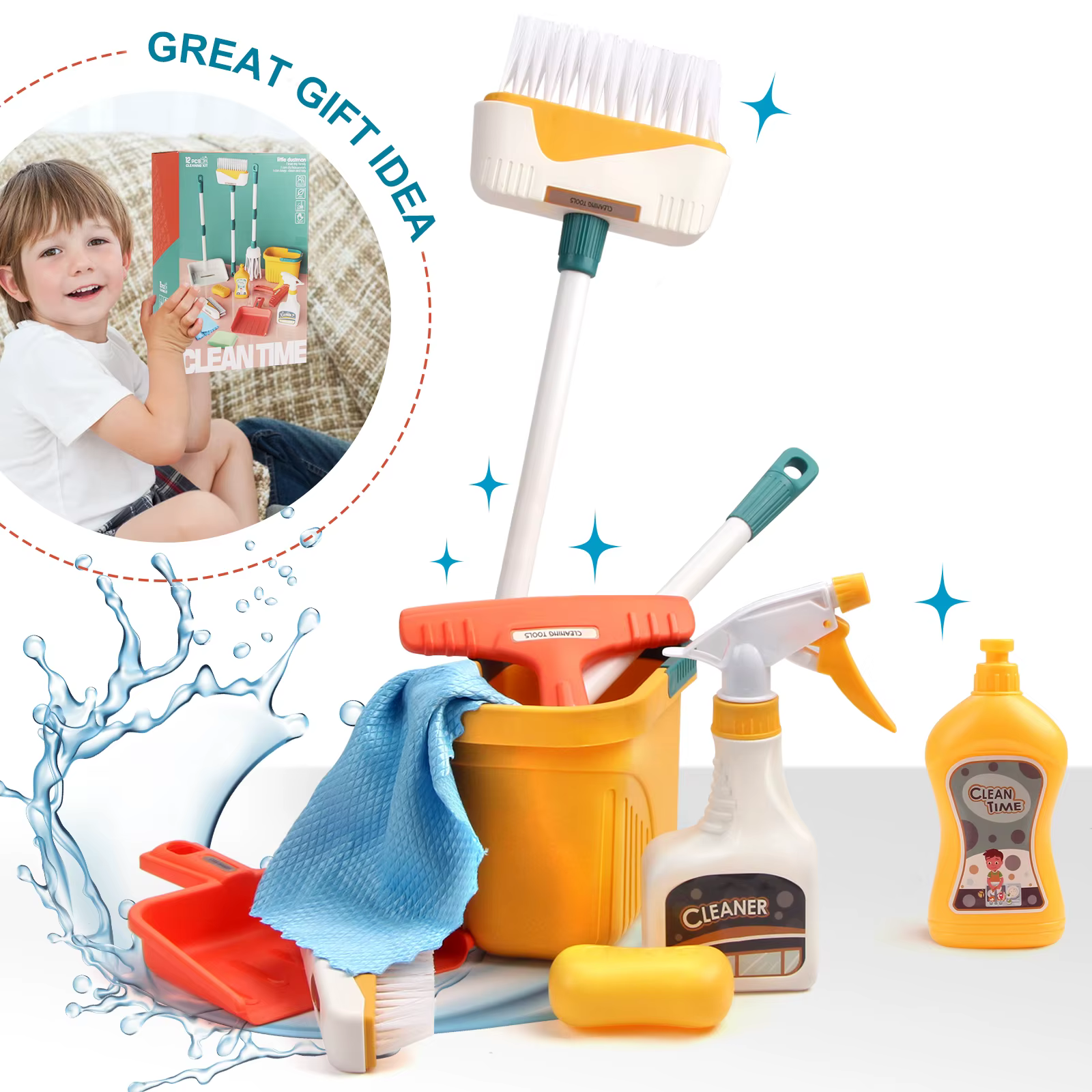 12 pièces/ensemble enfants ensemble de nettoyage fournitures pour travaux ménagers Kit avec pelle à poussière balai