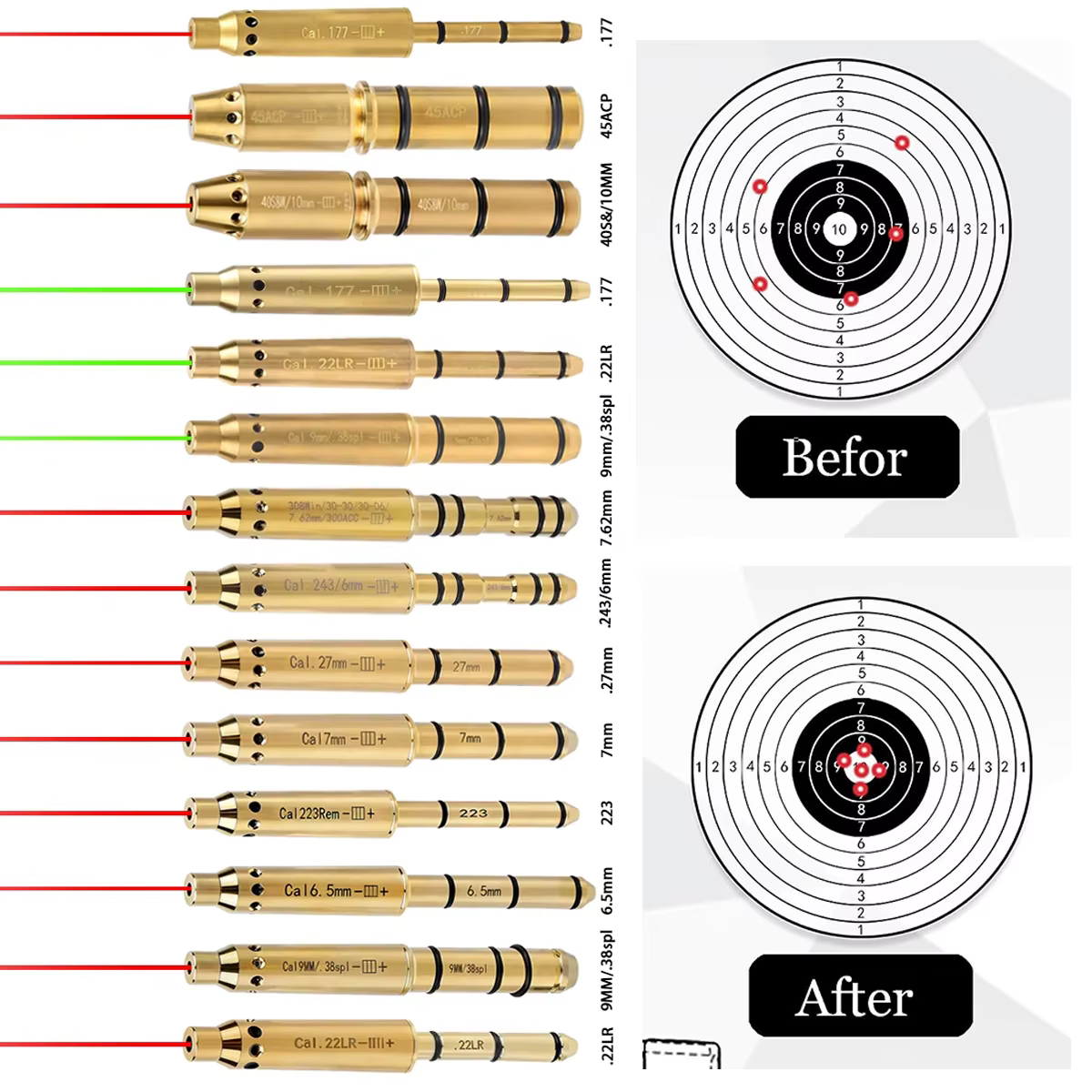 Laser rouge pour alignement de canon .177 .22LR 7.62 9mm 6.5mm 7mm .38spl .223 Cal